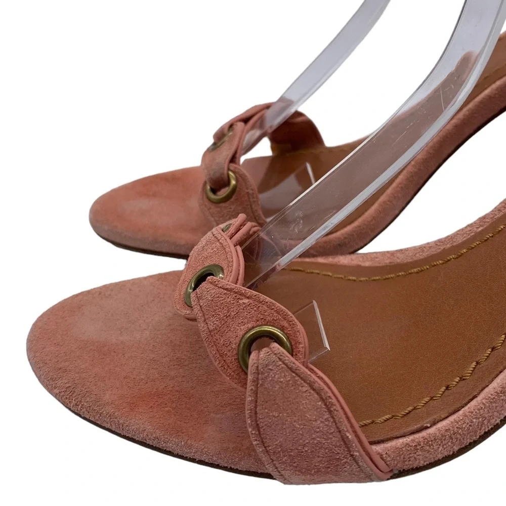 Coach Womens Shoes Heel Sandal with Coach Link Pink Suede Leather Feminine Sz 7 - Picture 3 of 14